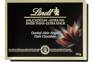 Lindt Swiss Thins chocolate negro suave e intenso, laminas de chocolate extrafinas, chocolate negro fino,125g