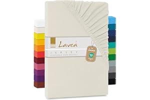 Lavea® Lenzuolo con Angoli Matrimoniale 180x200 cm - 100% Cotone Morbido e Traspirante - per Materassi alti fino a 20 cm - con Elastico in Jersey - Bianco Crema