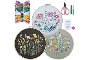 QUANMAITONG Stickset für Erwachsene - Blumenmuster Pflanzen Embroidery Kit für Anfänger, Stick And Poke Set, Stickbilder Mit Holzrahmen, DIY Kreuzstich