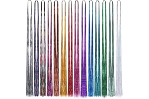 Huiguli Błyszczące pasemka do włosów, 2100 pasemek włosów, 93 cm, brokatowe do zaplatania, 14 sztuk, kolorowe włosy (bez narzędzi)