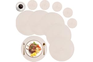 MI CASA Round Placemats and Coasters Set of 6, Round Braided Woven Place Mats Washable Heat Resistant Table Mats for Kitchen Dining Table Home Restaurant, Beige