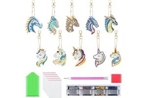 Kinsinder 10Pcs 5D DIY Diamond Art Painting Keychain Kit, Full Drill Rhinestone Painting Key Chains Pendant for Women Purse Backpack Handbag Accessories Decor (Dragon + Unicorns)