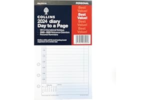 Collins 2024 Dayplanner Organiser Diary Organiser Refill Pad - Personal - Day a Page with Appointments - 2024 Daily Planner Refill