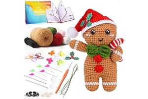 CESHMD Häkelset für Anfänger, Lebkuchenmann Häkelnadel Set, Weihnachts Häkelset mit Häkelnadeln Garn und Video, Kreativ Strickset Bastelset Erwachsene Kinder Geschenk Weihnachts