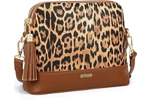 BITUOR Umhängetasche Damen Handtasche leo leoparden tasche mit zwei ReißverschlussFächern Fransenverzierung leopard bag leopardentasche leoprint taschen damen mit Verstellbar Schultergurt