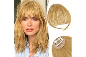 RUWISS Postiche Flequillo a Clip 100% Cabello Humano Natural Extensiones Flequillo Templo Extensión Flequillo Clip para Mujeres(Rubio Ceniza)