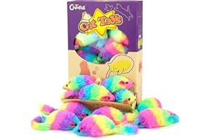 CHIWAVA 24PCS 2.8" Rainbow Color Furry Cat Toy Mice with Rattle Kitten Mouse Interactive Play