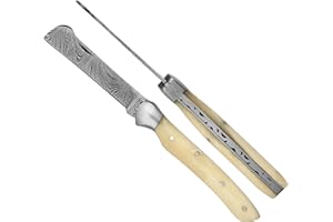 laguiole artisan Élégance 3723 DAMAS - Greffoir élégance 10 cm - Poignée pliante en os Camel