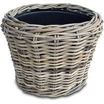Spetebo Set 3 Supporti Per Fiori In Rattan Grigio Con Gambe In Legno - Vasi Piantabili Alti 60, 45 E 33 Cm