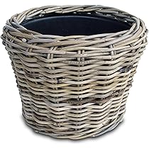 Spetebo Set 3 Supporti Per Fiori In Rattan Grigio Con Gambe In Legno - Vasi Piantabili Alti 60, 45 E 33 Cm