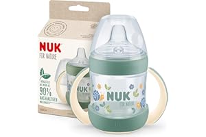 ‎NUK NUK for Nature Trinklernbecher | 150ml | Haltegriffe und brustähnlicher Trinkschnabel | Auslaufsicher | 6−18 M | Anti-Colic | Temperature Control | Nachhaltige, BPA-freie Materialien | Grün