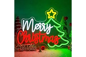 ineonlife Frohe Weihnachten Neon Schild Merry Christmas Led Schild Weihnachtsbaum Led Schriftzug für Wand Dimmbar USB Leuchtschilder für Zuhause,Wohnzimmer,Neujahr,Weihnachtsfeier,Feiertag,Geschenk