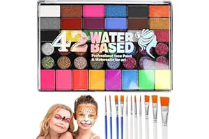 ROTKUSZ Truccabimbi Kit, 42 Colori Body Painting, Trucca Bimbi Professionali Anallergici Atossici con 11 Pennelli, Face Painting Bambini per Halloween, Carnevale, Pasqua, Natale