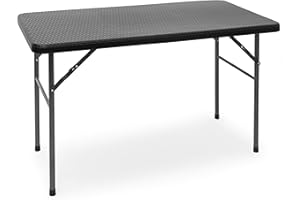 Relaxdays BASTIAN Prostokątny stół tarasowy, składany, 74 x 121,5 x 61 cm, na podwórko, balkon lub werandę, z metalową ramą, rattanowy stolik pomocniczy lub stół kempingowy, czarny