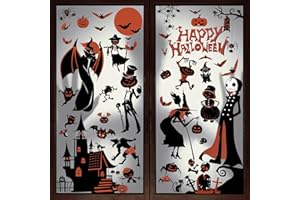 DAZAKA Adesivi per Halloween,Adesivi Finestre Halloween,Halloween Decorazioni Fantasma Vetrofanie Halloween Sticker Pipistrello Ragnatela Statica PVC Sticker 9 Fogli per Decora Halloween Party (A)