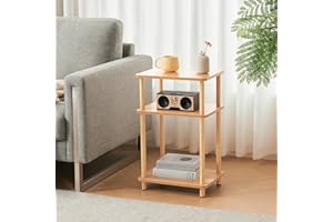 APICIZON 3-Tier Side Table, Narrow End Table with Storage Shelf, Bedside Table Nightstand for Small Spaces, Bedroom, Living Room, Entryway, Farmhouse, No-Tool Assembly, Oak