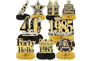 Luvart 40th Birthday Decoration, 9pcs 40th Birthday Honeycomb Centerpieces Table Decorations for Men Women, Black and Gold Vintage Party Table Decor Supplies