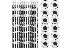 Zuroki 12 Pezzi Matite da Calcio e 12 Pezzi di Gomme da Cancellare da Calcio in Plastica,Set di Cancelleria a Tema Calcio,Regalo per Scuola Bomboniere Sportivo,Penne da Calcio