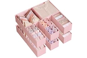 SONGMICS Drawer Organisers, Dresser Dividers, Set of 12, Foldable Fabric Storage Boxes for Socks, Underwear, Bras, Ties, Scarves, Jelly Pink RDZ006R01