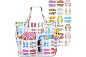 LEDAOU Bolsa de playa grande con cremallera para mujer, impermeable, bolsa de transporte, bolsa de transporte a prueba de arena con cremallera, piscina, fitness, bolsa de viaje familiar