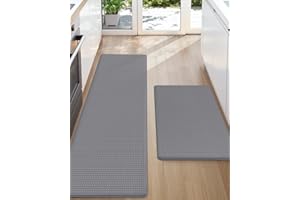 COLOR&GEOMETRY Color G Alfombrilla de Cocina de 2 Piezas, Alfombra Antifatiga, PVC Impermeable y Resistente al Aceite, Respaldo de Cuero Antideslizante (44 x 75 cm + 44 x 150 cm, Gris)