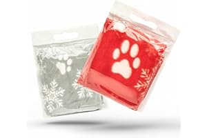 PETOPEDIA 2 mantas navideñas para perros lavables con diseño de copo de nieve para perros y mascotas, manta de forro polar suave y cálida (70 x 73 cm, rojo y gris (paquete de 2))