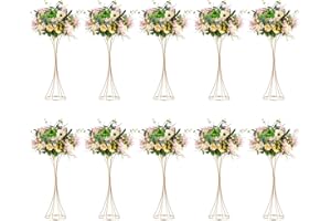 Nuptio 10 Piezas Florero Trompeta Flor Metal Florero Oro 66cm Altura, Centros Mesa Boda para Mesas, Arreglo Artificial Soporte Flores para Fiesta Aniversario Pasillo Evento Cumpleaños Decoración