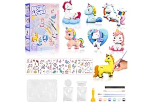 WuGU Unicornio Figuras de Escayola para Pintar Manualidades Kit, Regalo para niñas 4 5 6 7 8 9 años, 3D Unicornios Juegos Manualidades de Yeso,Kit Pintura Juguetes Niños