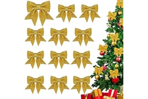 MAGIMAGI Weihnachtsbaum Deko, 12 Stück Gold Glitzer Schleifen Weihnachtsbaum, Weihnachtsbaumschmuck Schleifen, für Zuhause Festival Party Baumkranz Dekorationen