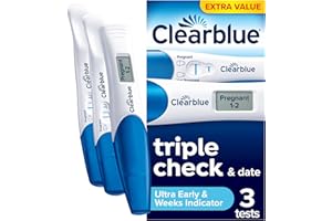 Clearblue Pregnancy Test Ultra Early Triple-Check & Date Combo Pack, Results 6 Days (Visual Sticks) Tells You How Many Weeks (Digital Stick), Kit Of 3 Tests (1 Digital, 2 Visual), Packaging May Vary