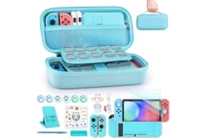 innoAura Funda para NS Switch Accesorios NS Switch 18 en 1 con Carcasa de Transporte de Switch, Carcasa de Videojuegos de Switch, Protector de Pantalla de Switch, Soporte de Switch,Thumb Grips(Azul)