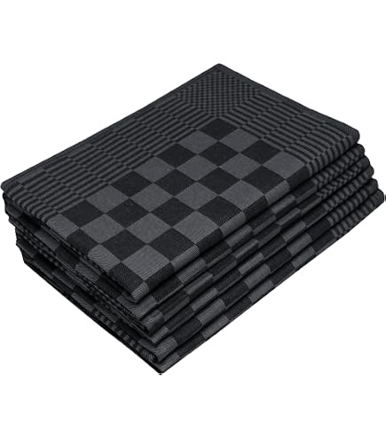 Lot De 3 Torchons De Cuisine Anyi - 100% Coton Absorbant - 40.6x66cm - Avec Boucle De Suspension - Noir