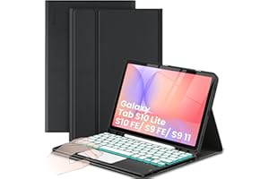 CACOE Cover con Tastiera per Samsung Galaxy Tab S10 Lite / S10 FE / S9 FE/S9 10.9"/11" (2025/2023) con Touchpad, Custodia con Portapenne Tastiera Wireless Staccabile con Illuminazione a 7 Colori, Nero