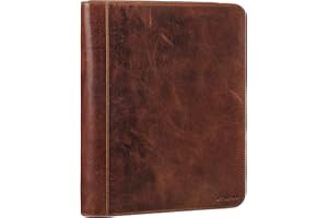 STILORD 'Tate' Vintage Leather Ring Binder A4 Folder Genuine Leather Document Holder Tablet 11 Inch Conference Folder Zip, Colour:Cannes - Brown