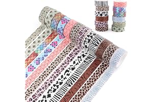 Nexlynk 12 rullar djur washi tejp set 15 mm x 5 m leopard zebra gepard påfågel ko pyssel washi tejp dekorativ tejp för gör-de