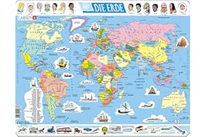 Larsen K1 La Carte du Monde Politique, édition Allemand, Puzzle Cadre avec de 107 pièces