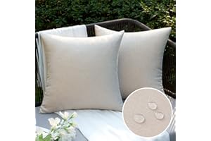 EMEMA Taie d'oreiller Extérieure Imperméable en Polyester Doux avec Surface Hydrofugfe Housse de Coussin de Jardin Balcon Décoratif pour Salon Chambre Lot de 2 50x50cm Beige