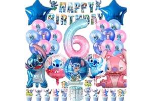 SWOKKTS Palloncini Compleanno Stitck 6 Anni, Kit Decorazioni Compleanno Lilol Stitck Bambina Bambini, Accessori per Feste Happy Birthday, Compleanno Decorazione Torta (6° Compleanno)