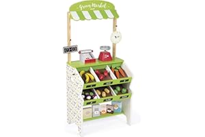 Janod - Epicerie Enfant en Bois Green Market - 32 Accessoires Inclus - Jouet d'imitation Marchande - Dès 3 Ans, J06574, Vert et Blanc