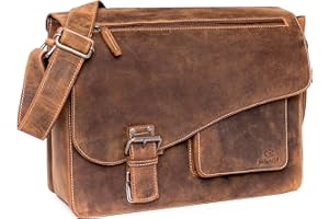 ALMADIH cartable cuir véritable JON No.2 sac ordinateur portable d’affaires porte documents serviette mallette messagerie bandoulière porte épaule sacoche besace homme femme marron