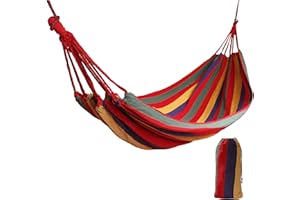 MAOXINTEK Hamaca de Algodón para Jardín al Aire Libre Cama 1 Persona 190 x 80 cm Portátil de Lona con Cuerdas para Acampar Capacidad de 150 Kg Peso Ligera con Bolsa para Patio Trasero Playa