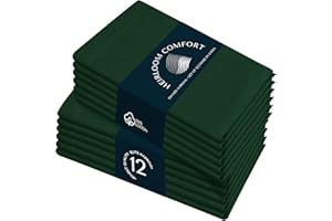 HEIRLOOM COMFORT Forest Green Cloth Napkins 45x45 cm - 12 Pack - 100% Cotton, Soft, Durable, Absorbent, Washable, Reusable - Hemstitch Mitered Edges - Perfect for Weddings, Fall, Dinner, Everyday
