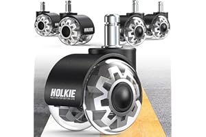 HOLKIE Office Chair Wheels 11x22mm Universal Fit 2 Inch Castors Replacement, Grey Dual Rubber Smooth & Silent Chair Casters Wheels-Set of 5 For Hardwood Carpet Floors Computer Gaming Desk Rollers