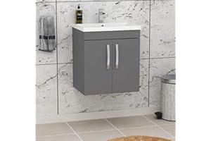 ROYAL BATHROOMS.CO.UK Turin 500mm Wall Mounted Bathroom Furniture Vanity Unit Indigo Grey Gloss 2 Door with Mid Edge Sink Basin