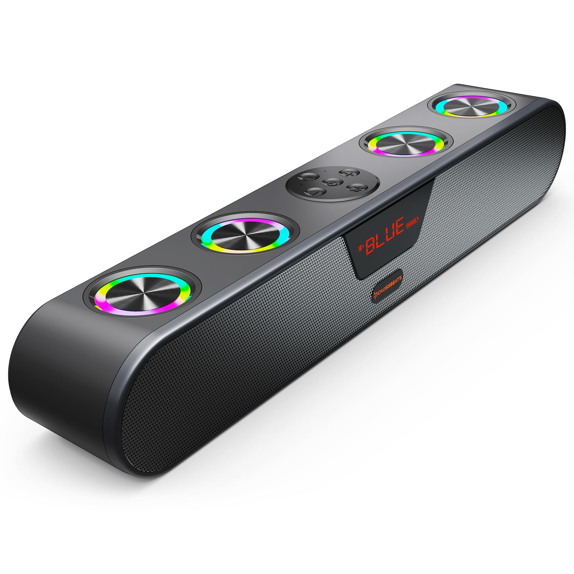 CrossBeats Blaze B30 Bluetooth 30W Soundbar Gaming RGB Light | AUX, BT, SD Card, USB &FM I 8 Hrs Playtime Fast Charge| TWS Pairing| Built in mic| BT Speaker for TV, Mobile, PC, Laptop, Tablet - Black