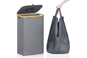 ROSOS Laundry Hamper, 105L Collapsible Laundry Basket with Removable Laundry Bags, Waterproof Laundry Hamper with Lid, Dirty Clothes Washing Baskets for Laundry, Grey