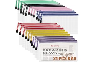 VEUWOLM 21 Pezzi A6 Sacchetto del Documento, Sacchetto Zip Impermeabile, Borse di File A6, A6 Sacchetto di Zip Impermeabile Mesh, per Uffici Cosmetici Forniture Accessori da Viaggio, 7 Colori