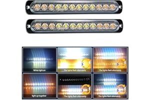 Willpower 2pz LED Lampada di Emergenza Strobo 12LED Ambra Bianco Lampeggiante Luci 12V 24V 18 Modalità Barra Luminosa per Camion Rimorchi Auto Camper Fuoristrada Trattori Sicuro Faretti Fendinebbia