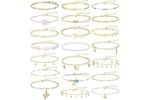 Morfetto 21 Pz Braccialetto alla Caviglia per Le Donne Ragazze Adolescenti Regolabile colorato in Rilievo cavigliera Catena Boho Beach cavigliera Catena Braccialetto Set cavigliera Piede Gioielli