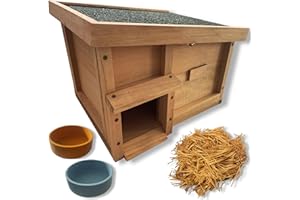 Nature's Wardrobe Hedgehog House & Hibernation Shelter - Predator Proof Nesting Box For Garden with Bedding and Feeding Bowls - Self Assembly Required